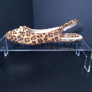 Victoria K Leopard Print Slingback Flats Gold Bit Detail Brown Tan B-3057 Size 7